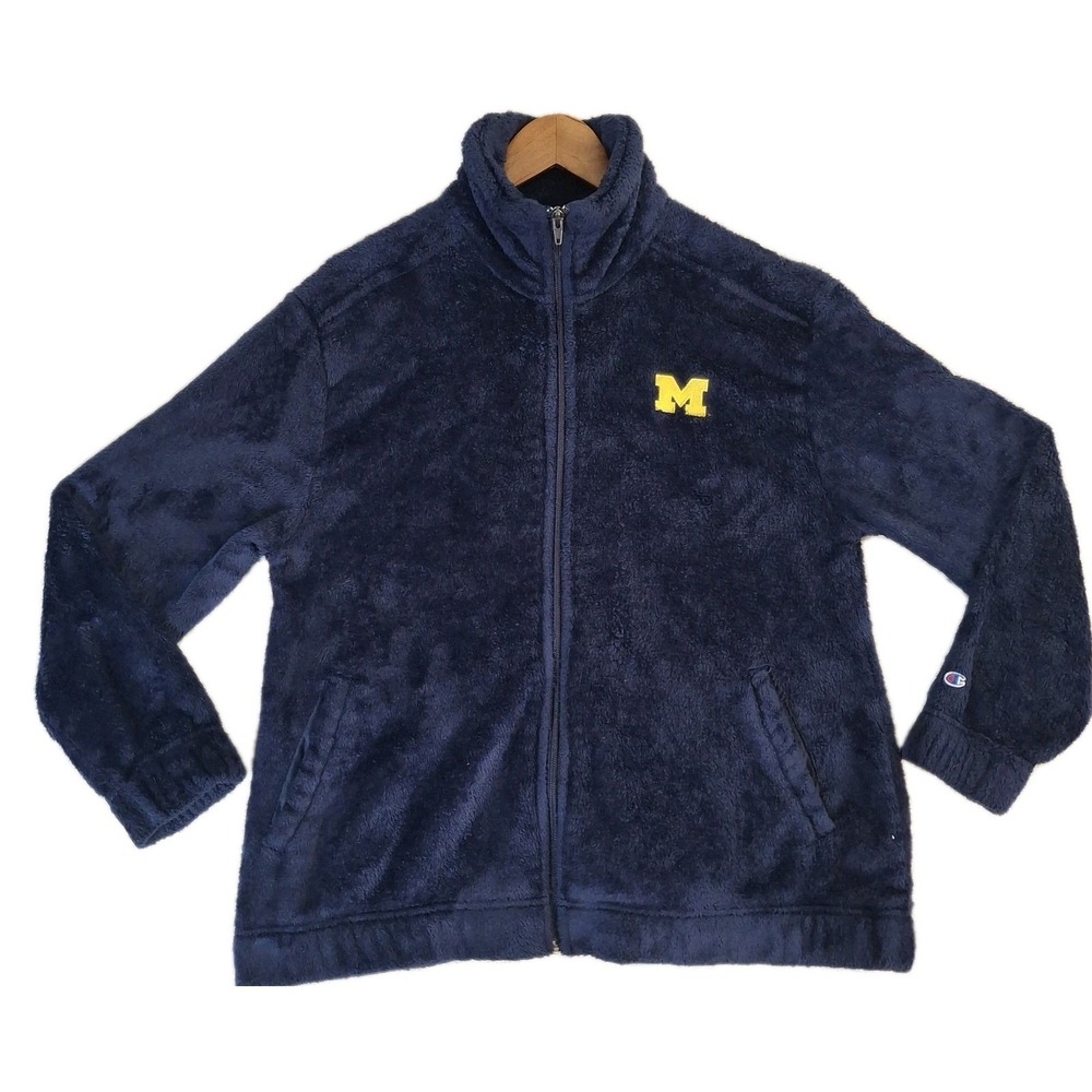 Michigan‎ Wolverines plush Fleece Jacket Adult Medium Blue Full Zip Champion